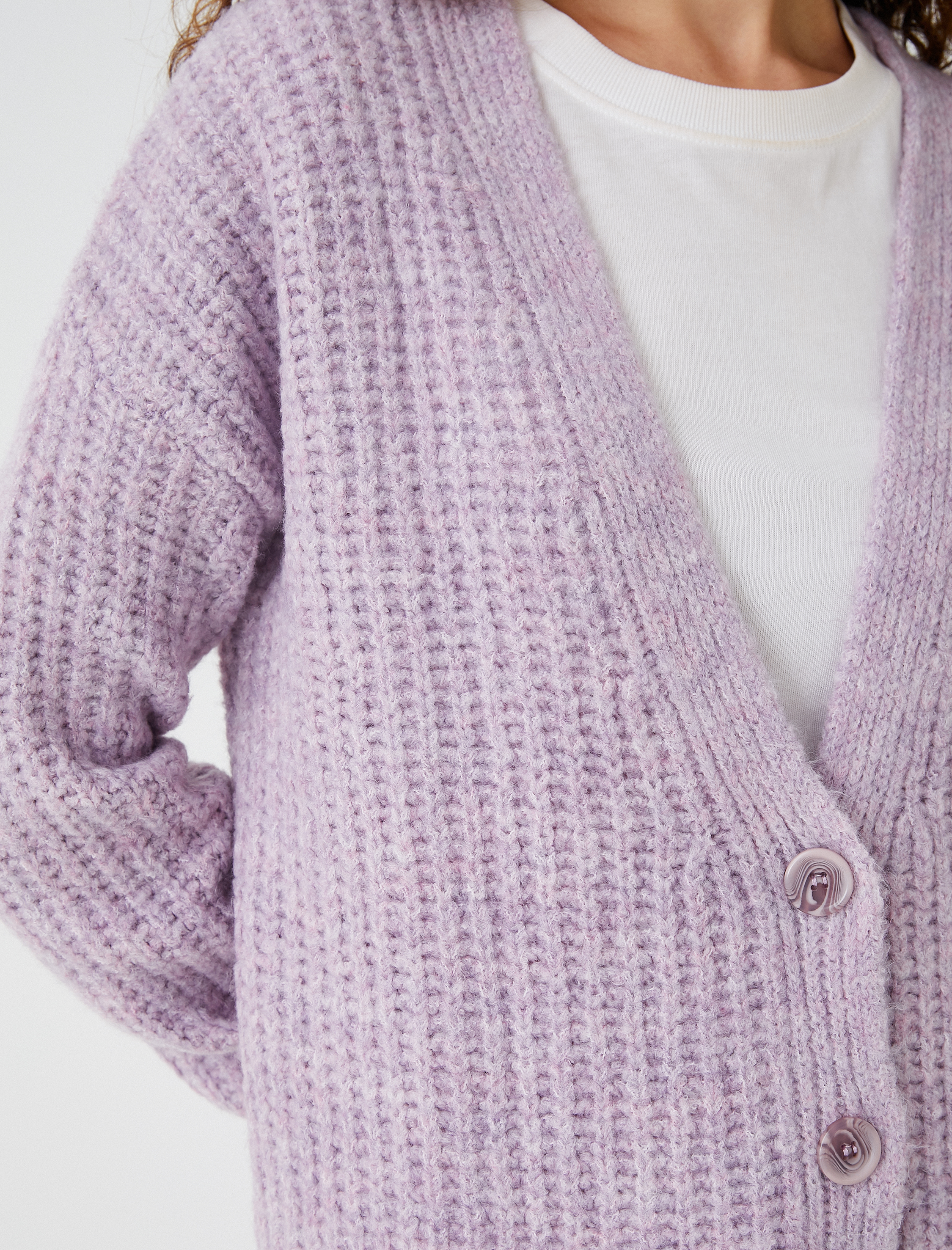   Örgü Hırka Düğmeli Uzun Kollu