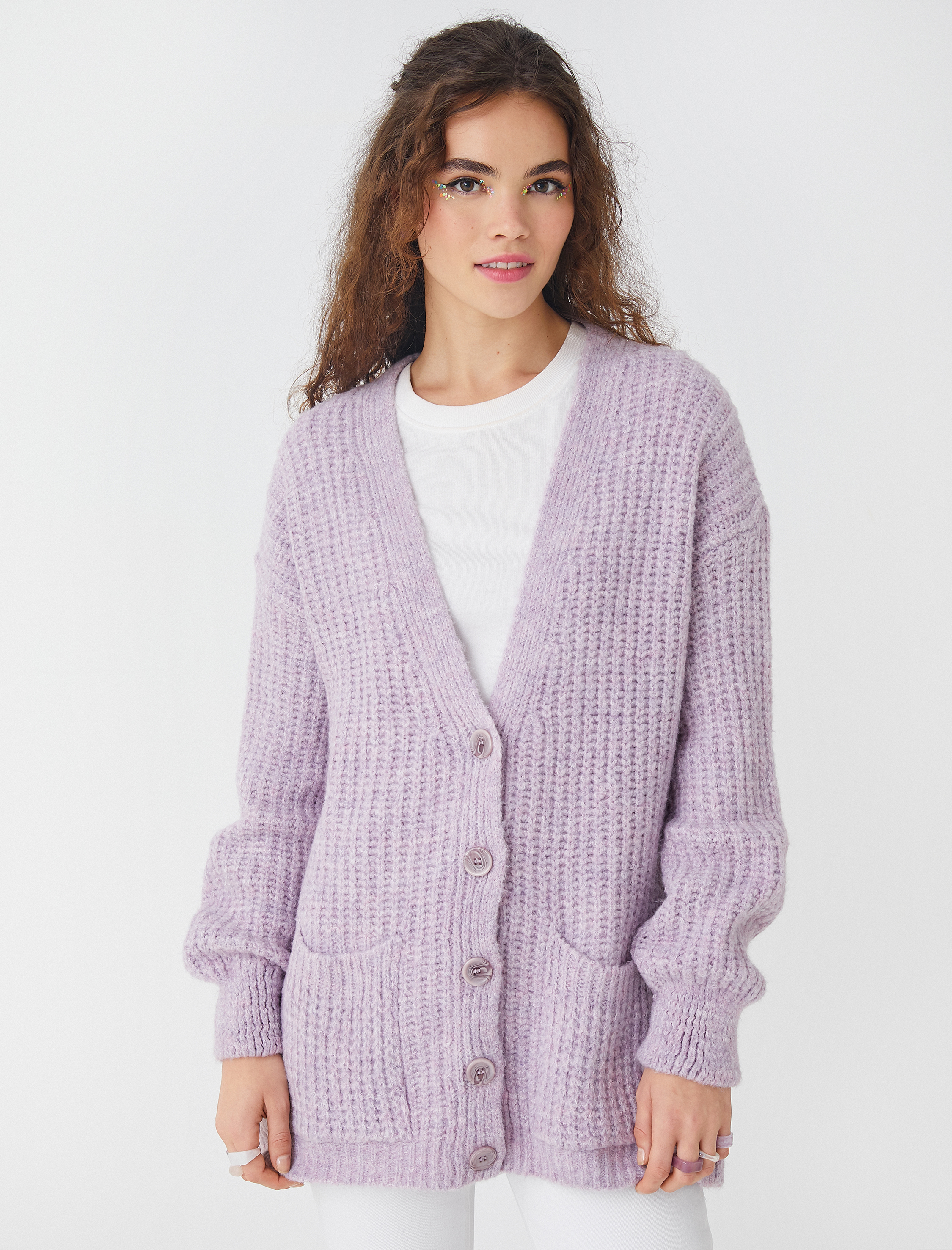   Örgü Hırka Düğmeli Uzun Kollu