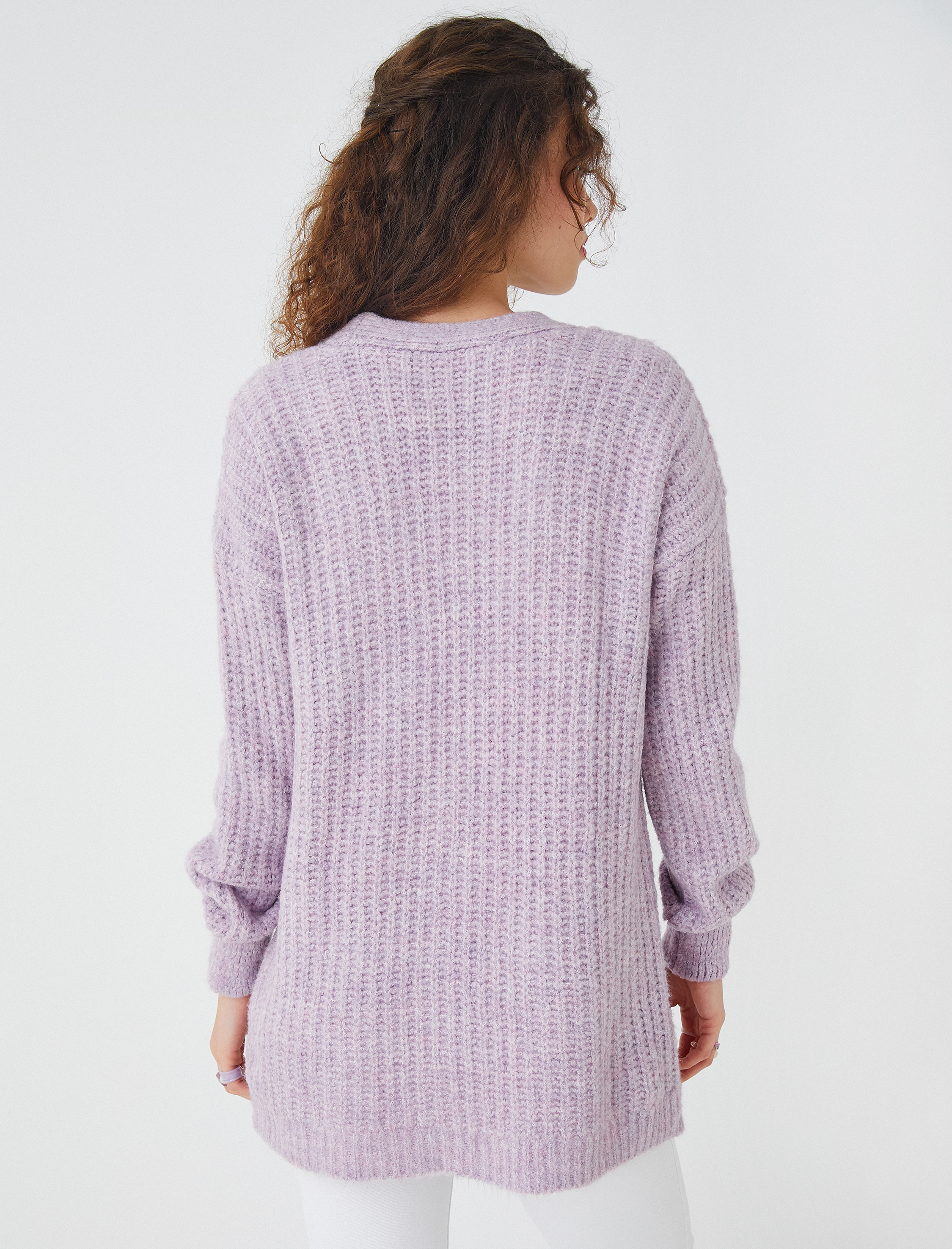   Örgü Hırka Düğmeli Uzun Kollu