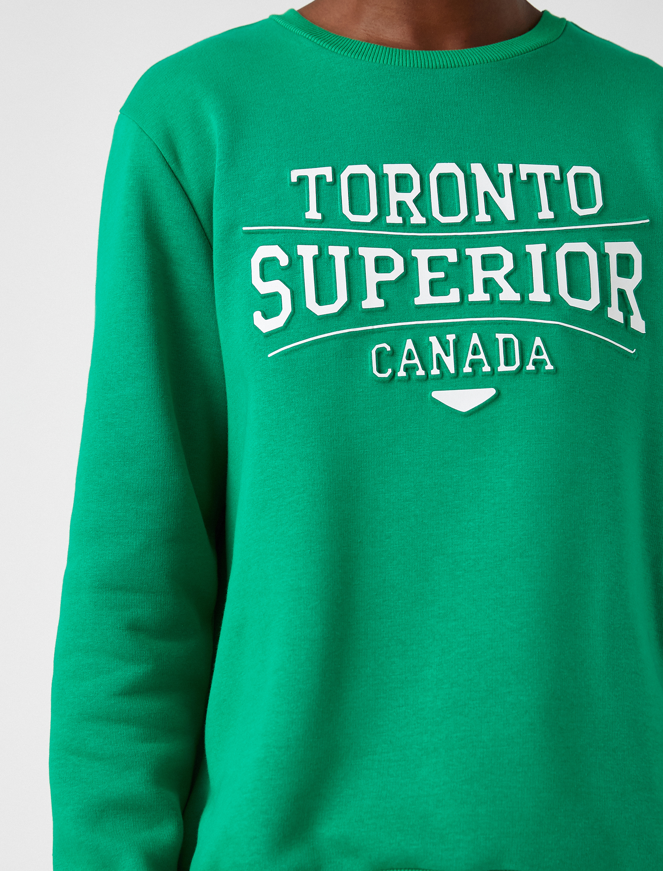   Bisiklet Yaka Sweatshirt Şardonlu Kabartma Şehir Baskılı Uzun Kollu