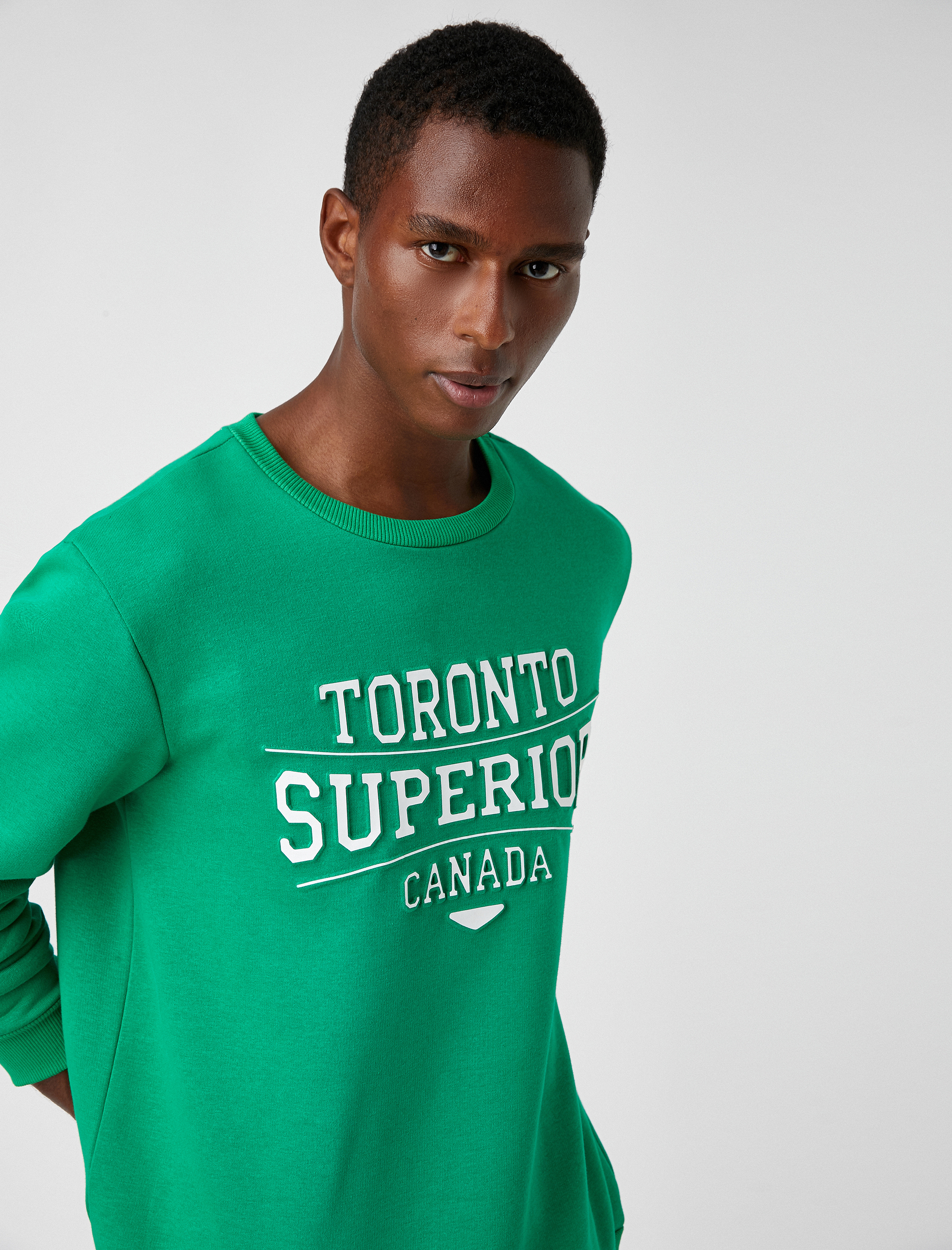   Bisiklet Yaka Sweatshirt Şardonlu Kabartma Şehir Baskılı Uzun Kollu