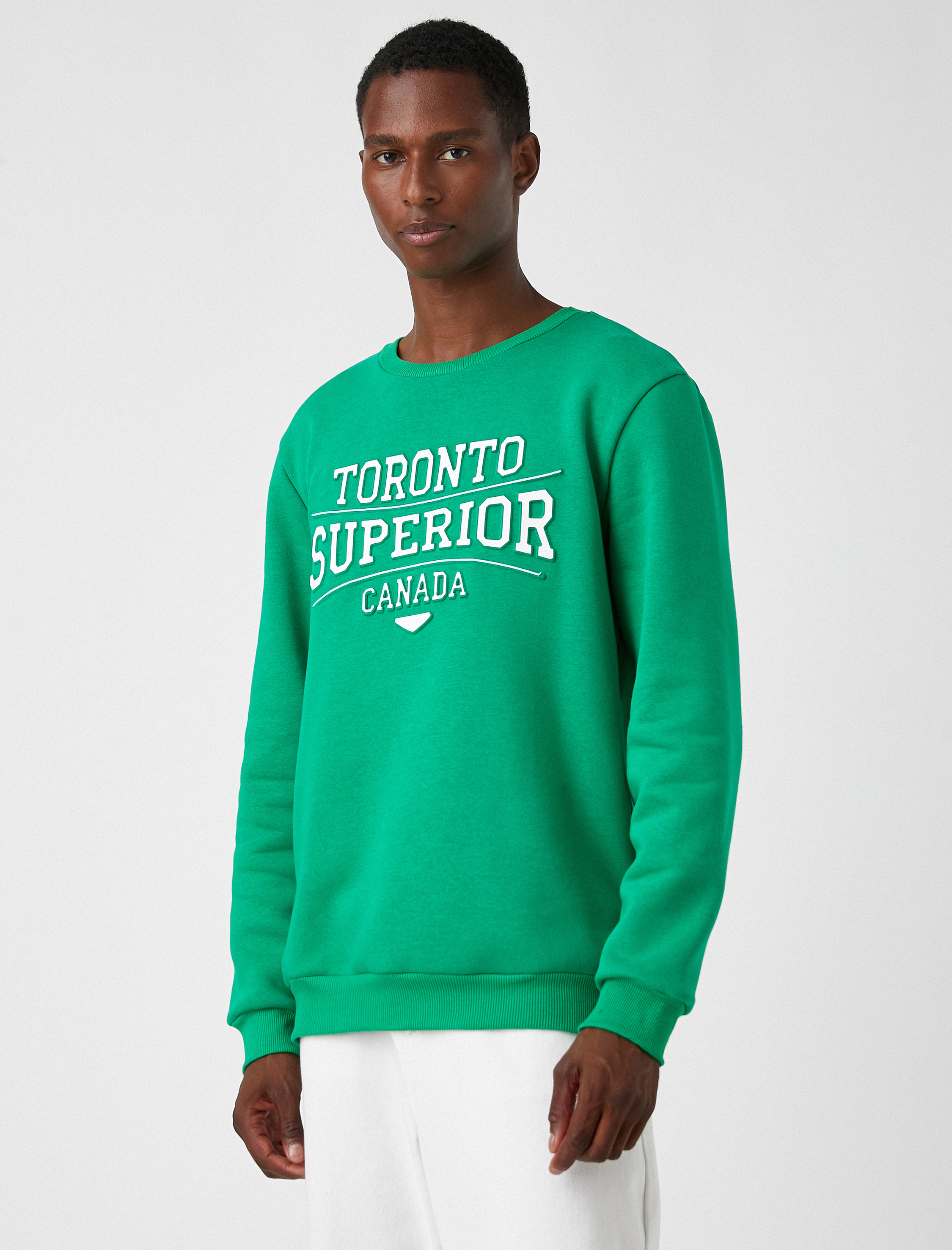   Bisiklet Yaka Sweatshirt Şardonlu Kabartma Şehir Baskılı Uzun Kollu