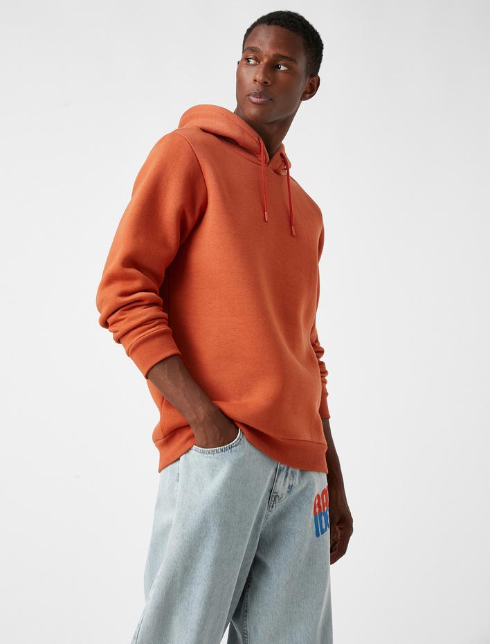  Basic Kapşonlu Sweatshirt Şardonlu