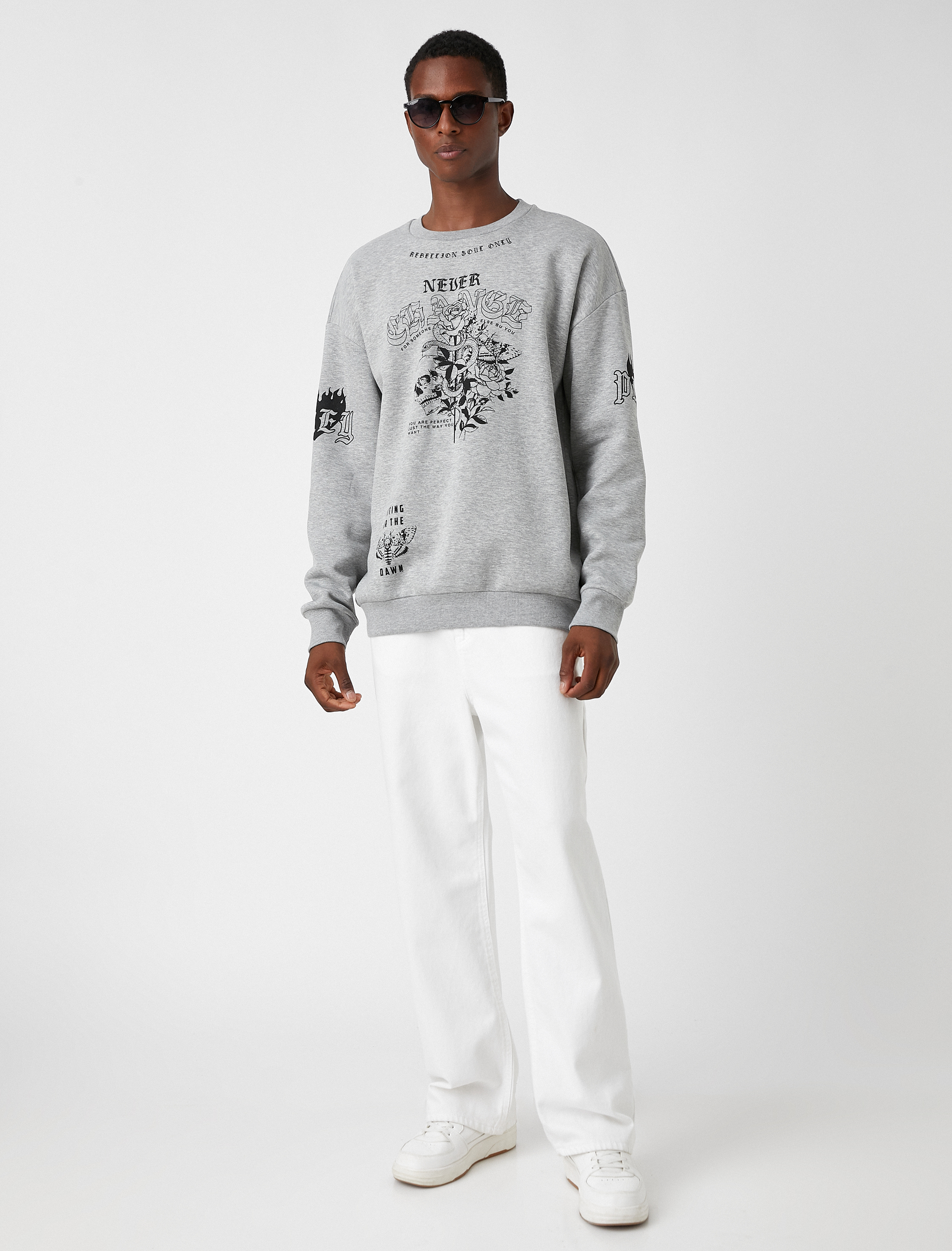   Baskılı Oversize Sweatshirt Şardonlu