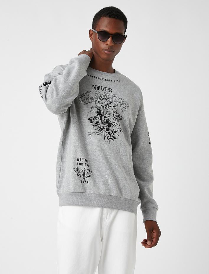  Baskılı Oversize Sweatshirt Şardonlu