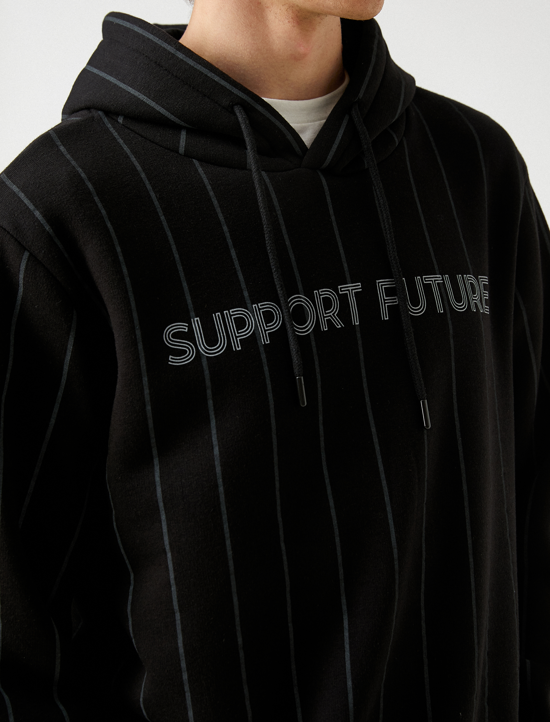   Baskılı Çizgili Kapşonlu Sweatshirt Şardonlu