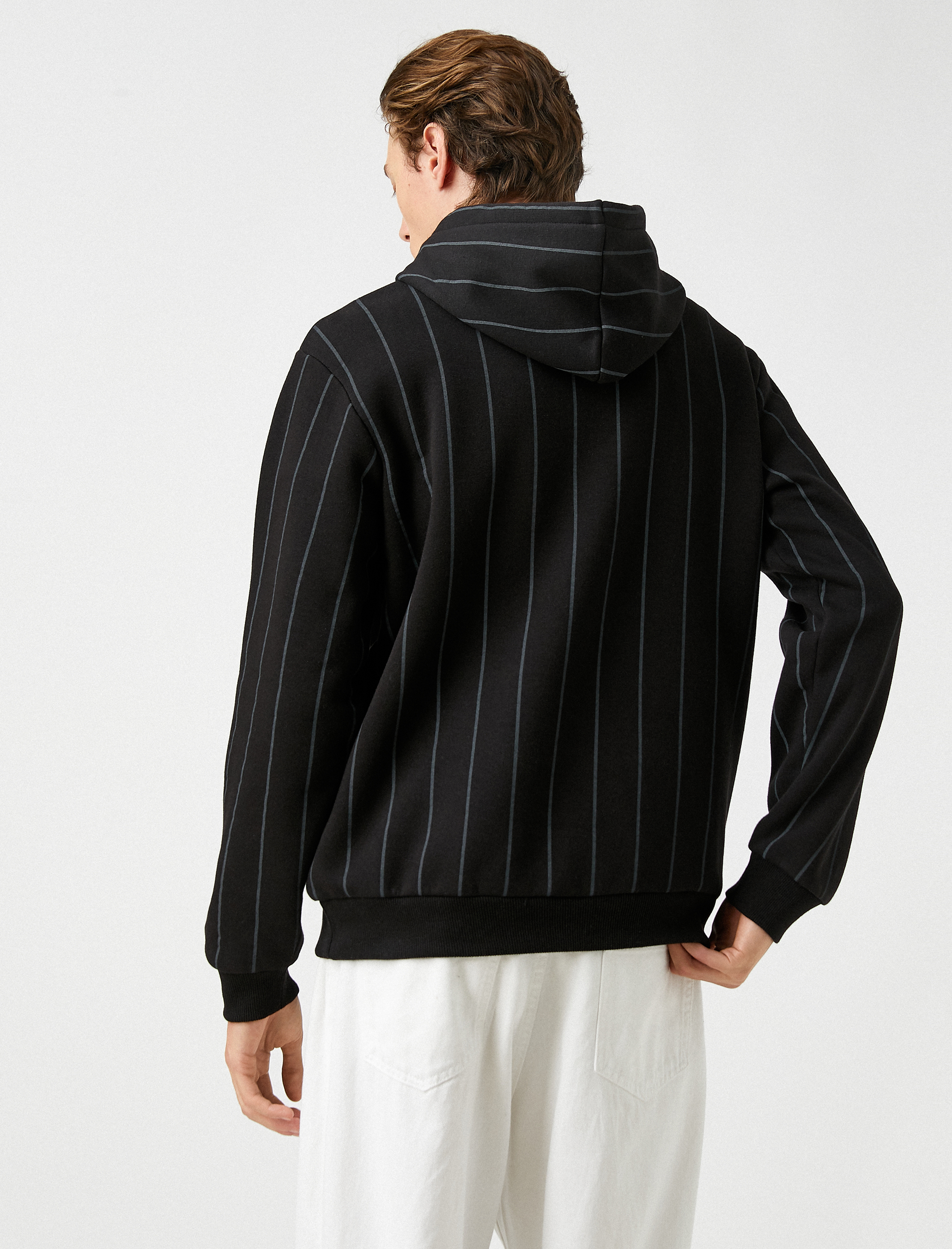   Baskılı Çizgili Kapşonlu Sweatshirt Şardonlu