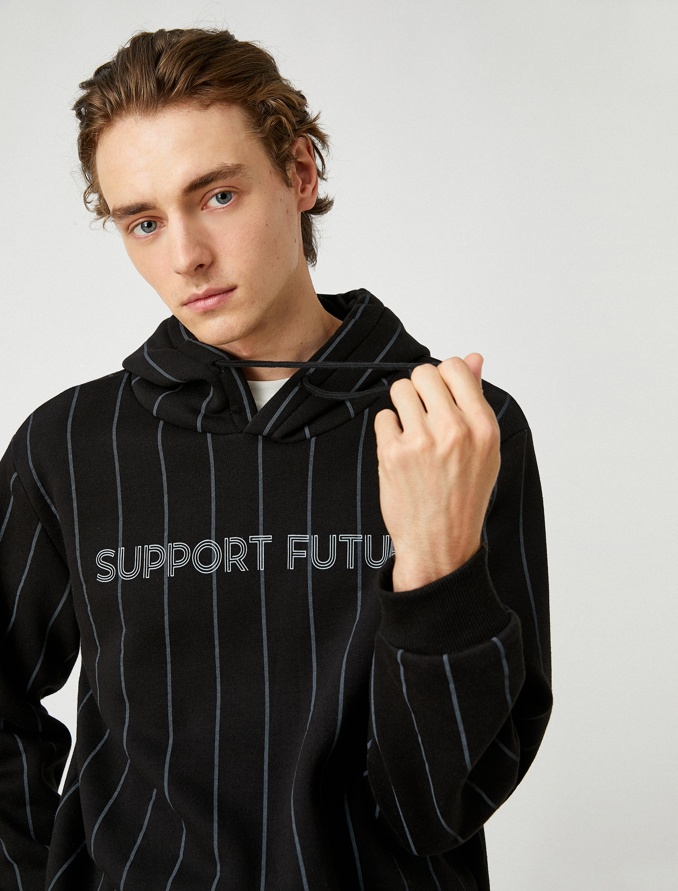   Baskılı Çizgili Kapşonlu Sweatshirt Şardonlu