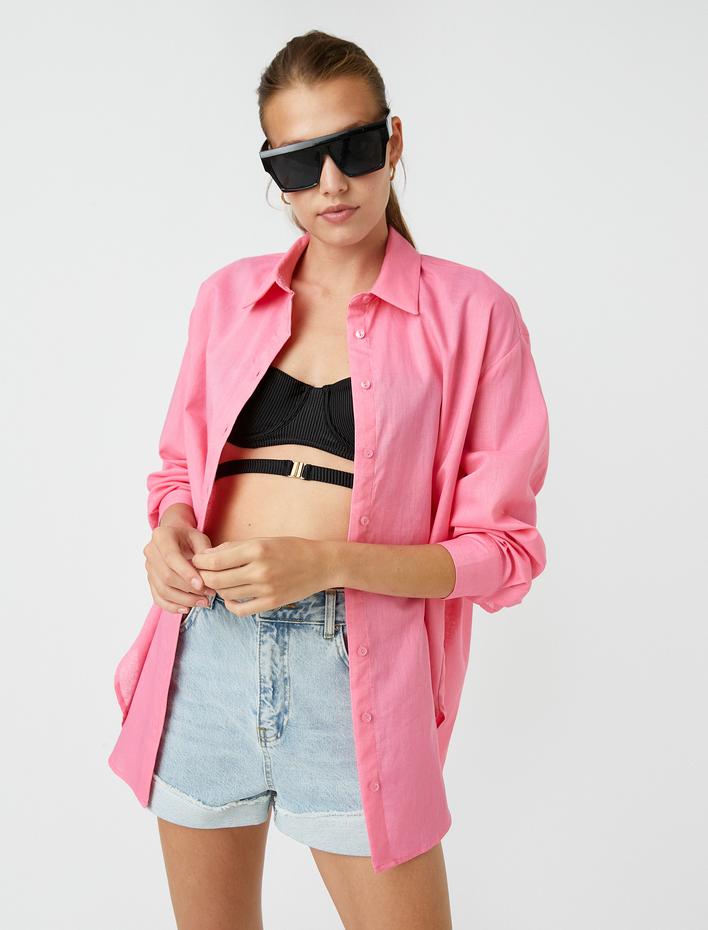  Oversize Gömlek Keten Karışımlı