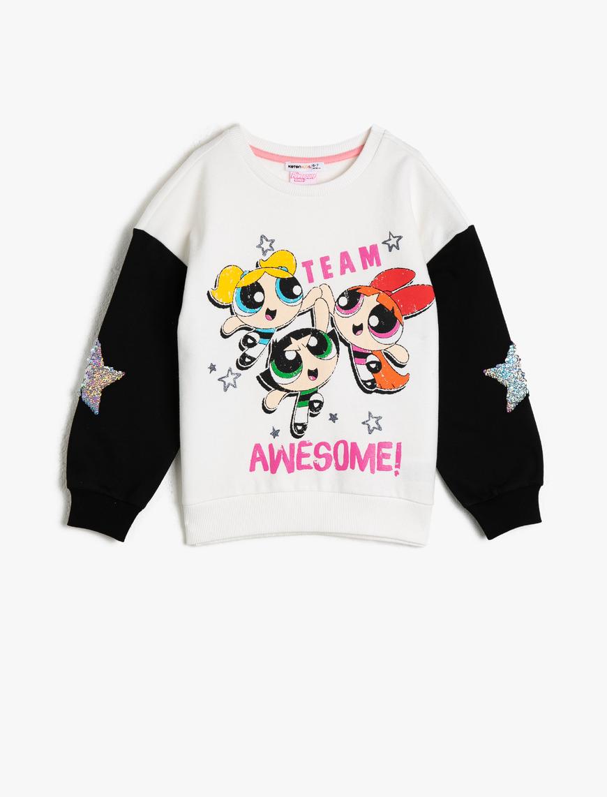  Kız Çocuk Powerpuff Girls Lisanslı Yazılı Baskılı Sweatshirt
