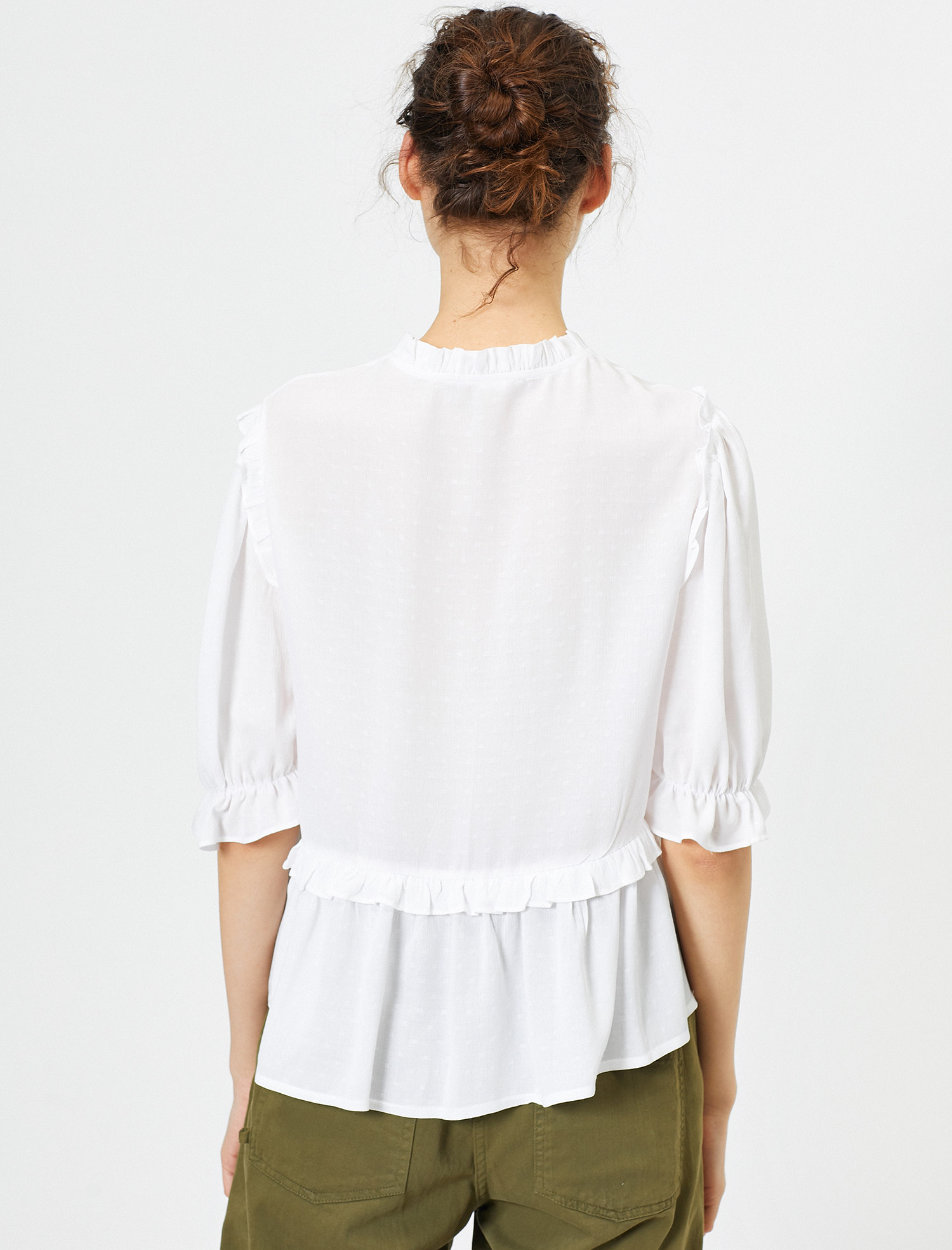   Fırfır ve Bağcık Detaylı Bol Kesim Bluz