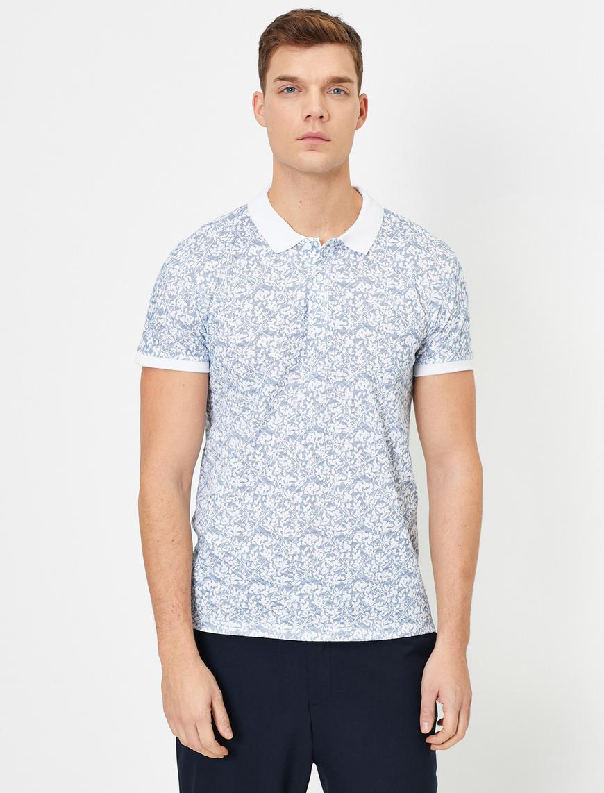   Polo Yaka Geometrik Desenli Slim Fit Tişört
