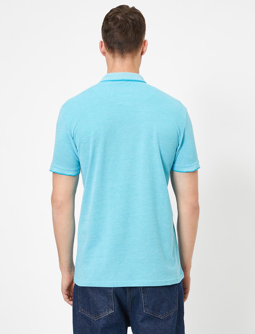   Polo Yaka İşleme Detaylı Desenli Kumaş Slim Fit Tişört