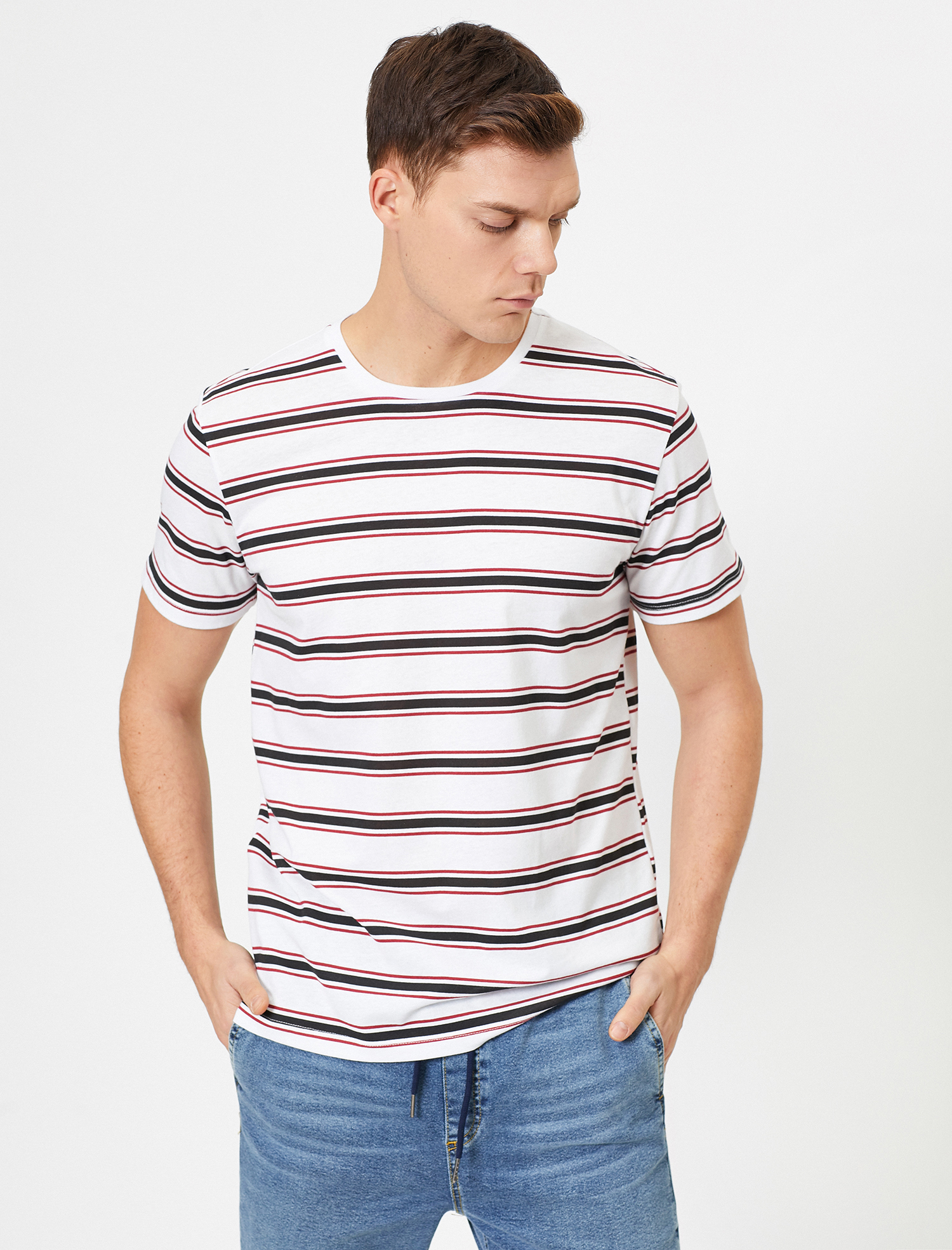   Çizgili Tişört Kısa Kollu