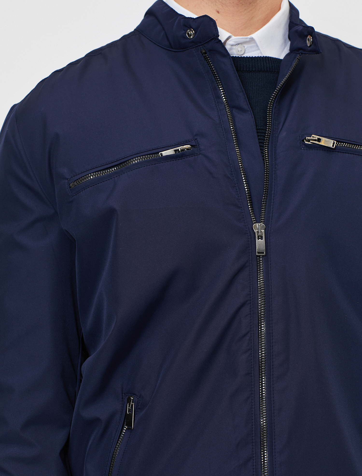 Fermuar Detaylı Astarı Çizgili Baskılı Mont