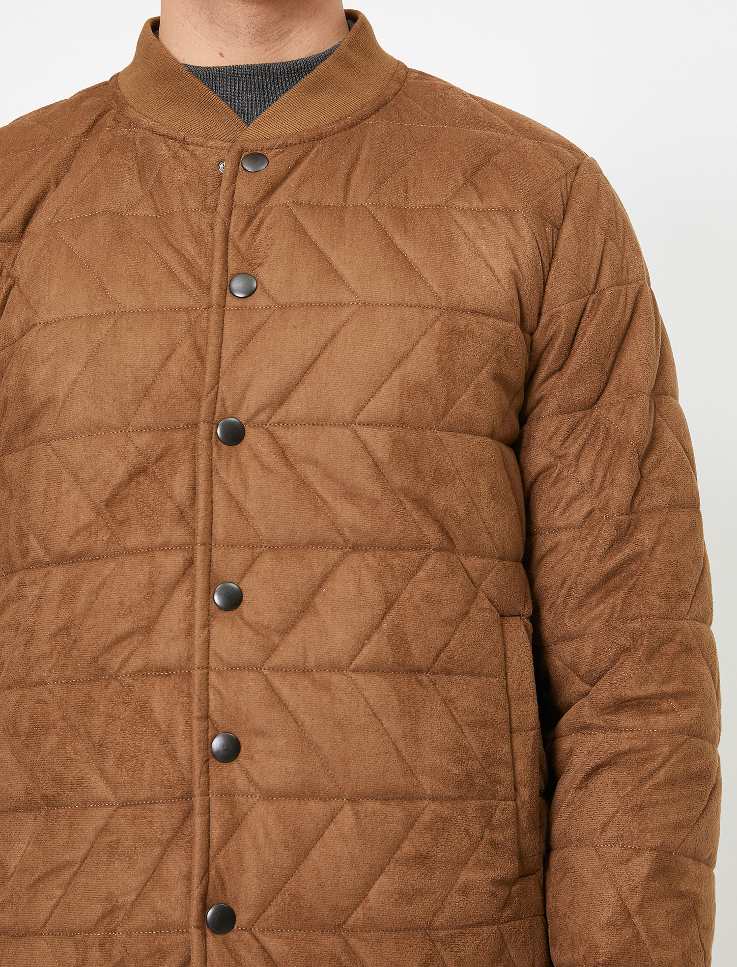   Bomber Yaka Ribanalı Kapitone Süet Görünümlü Mont