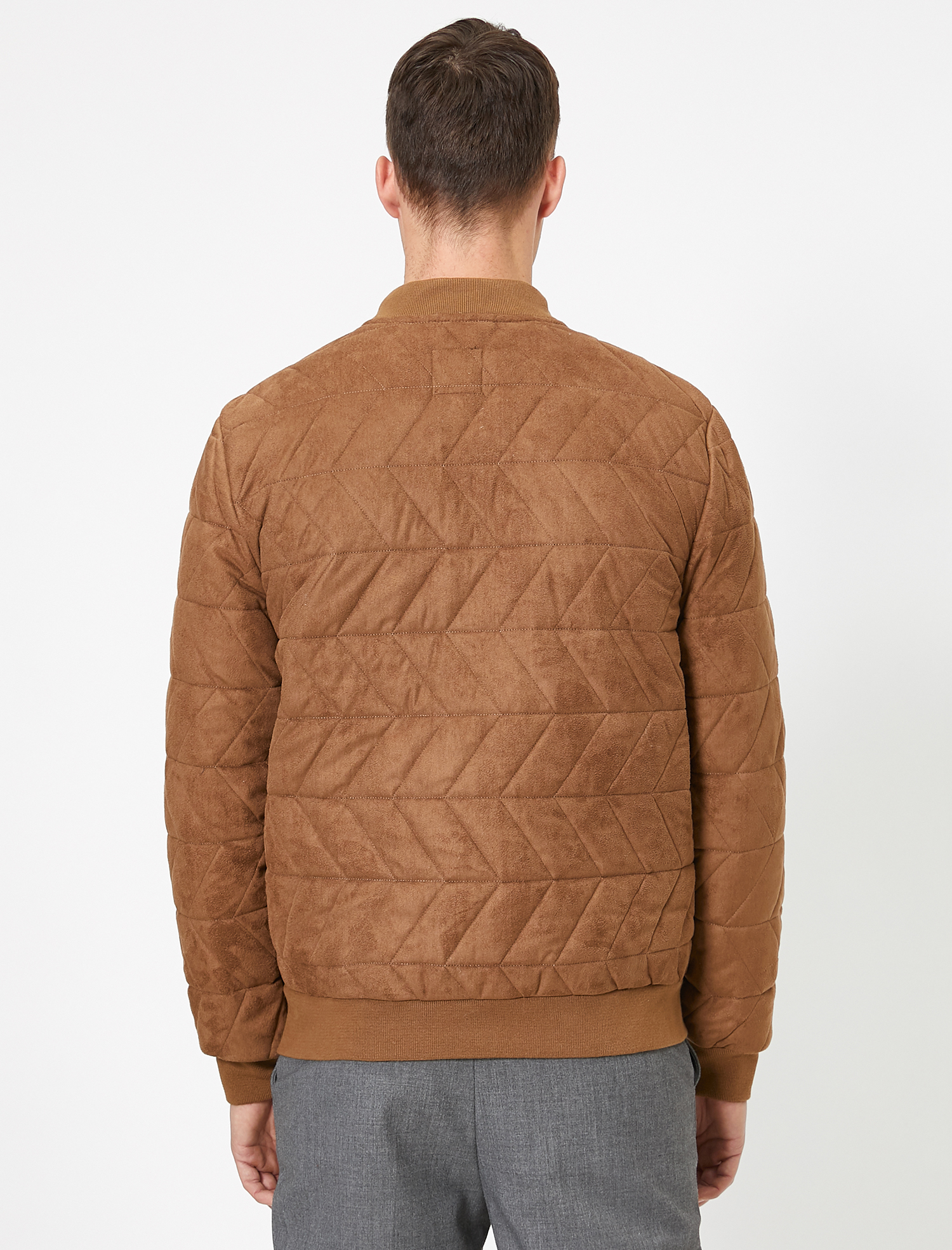   Bomber Yaka Ribanalı Kapitone Süet Görünümlü Mont