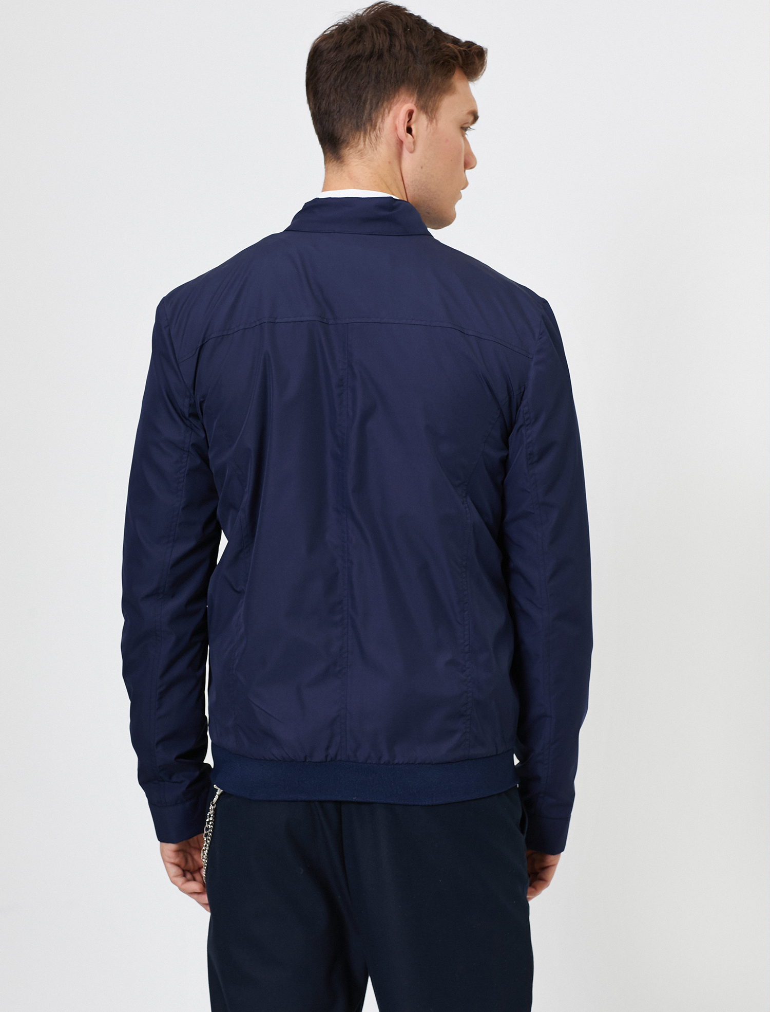 Fermuar Detaylı Astarı Çizgili Baskılı Mont