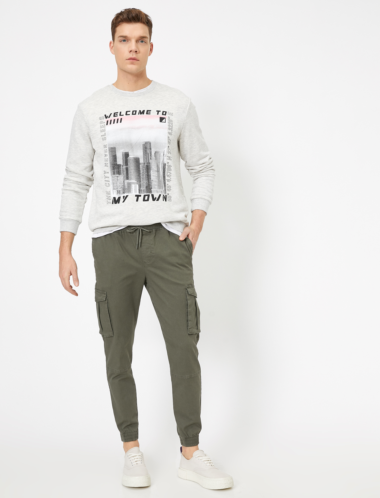   Beli Bağlamalı Paçası Lastikli Jogger Fit Kargo Pantolon