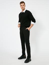 Cep Detaylı Slim Fit Örme Pantolon