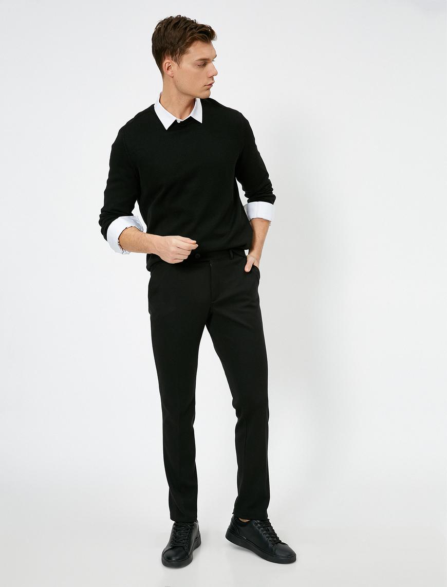   Cep Detaylı Slim Fit Örme Pantolon