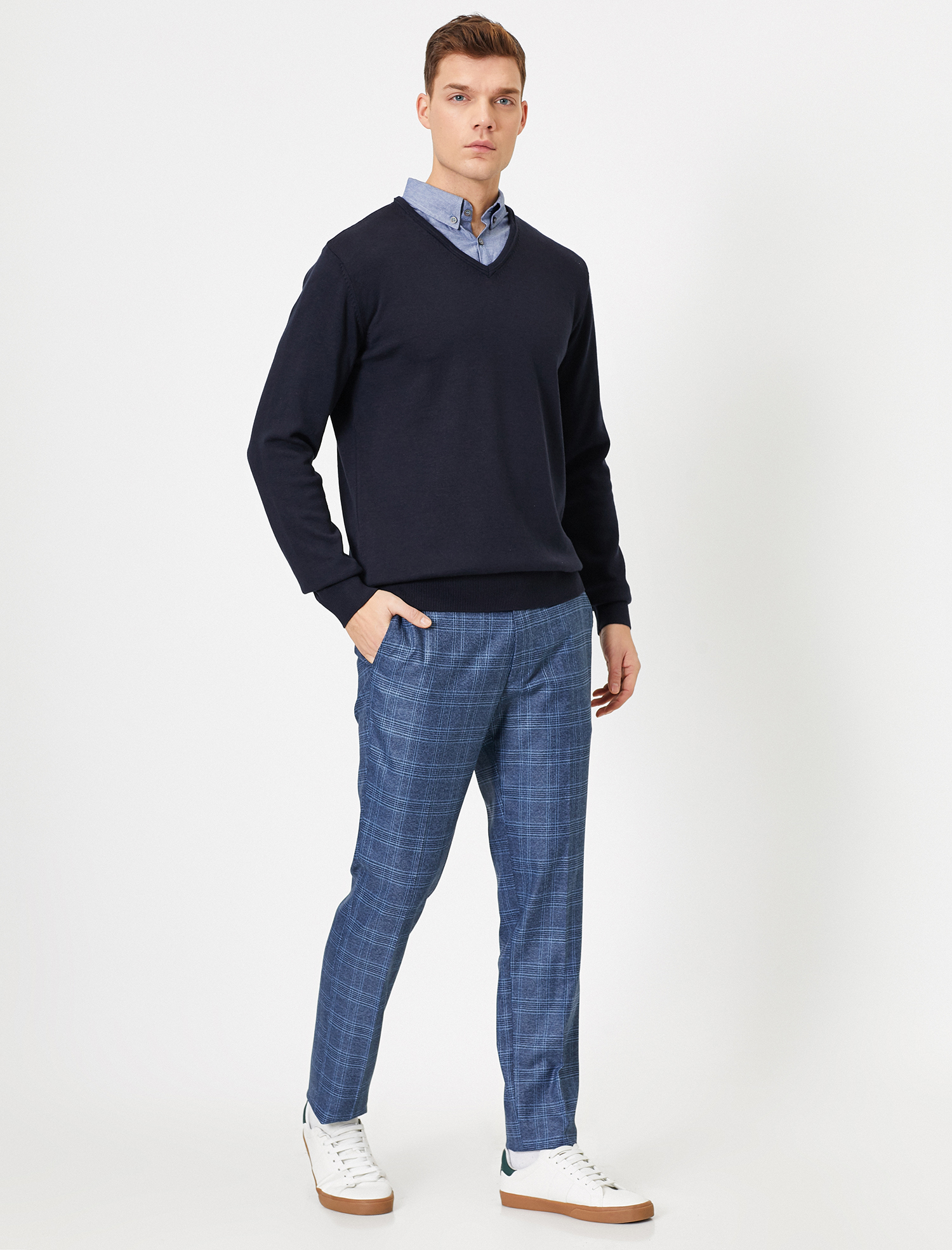   Cep Detaylı Slim Fit Kareli Pantolon