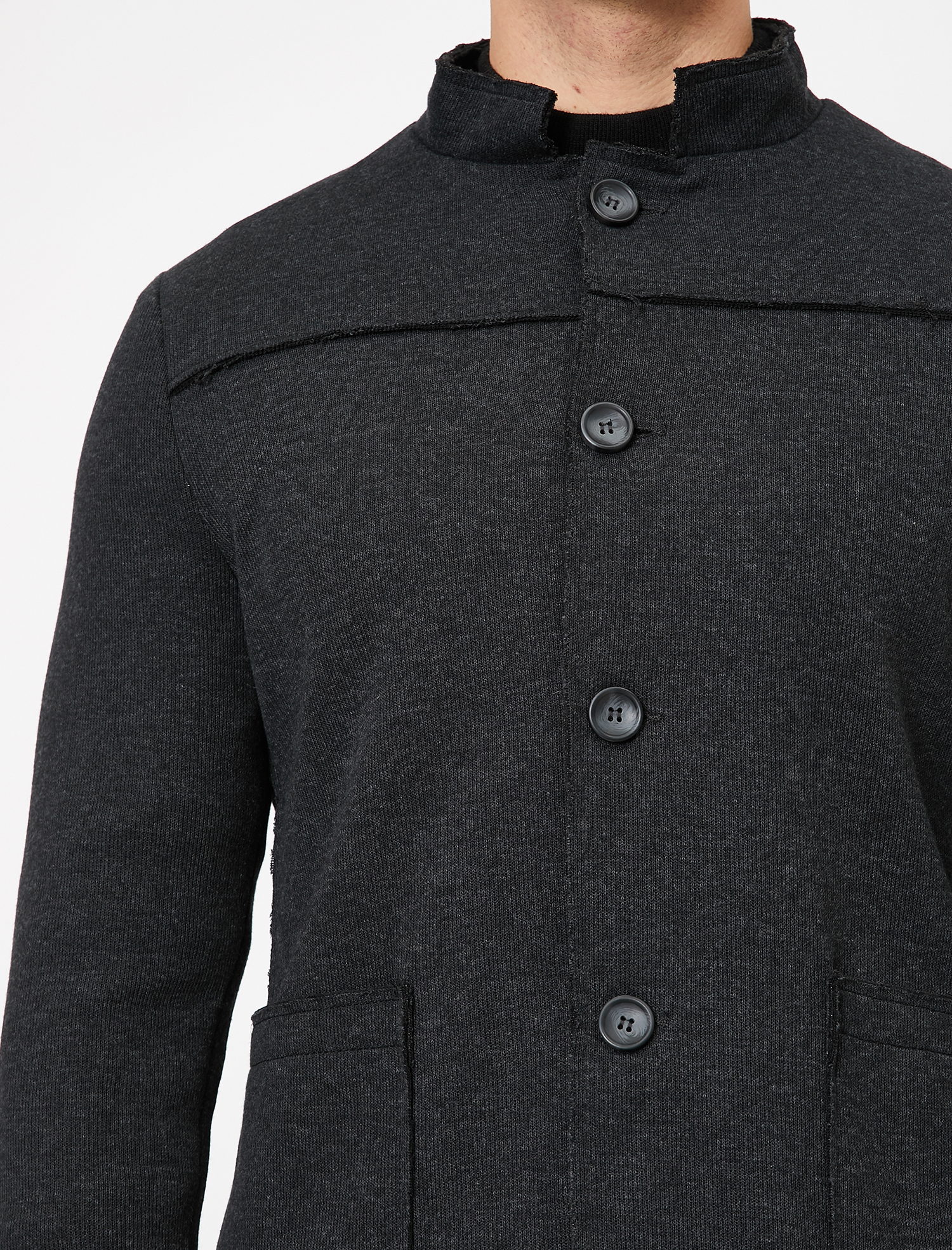 Dik Yakalı Cepli Düğmeli Blazer Ceket