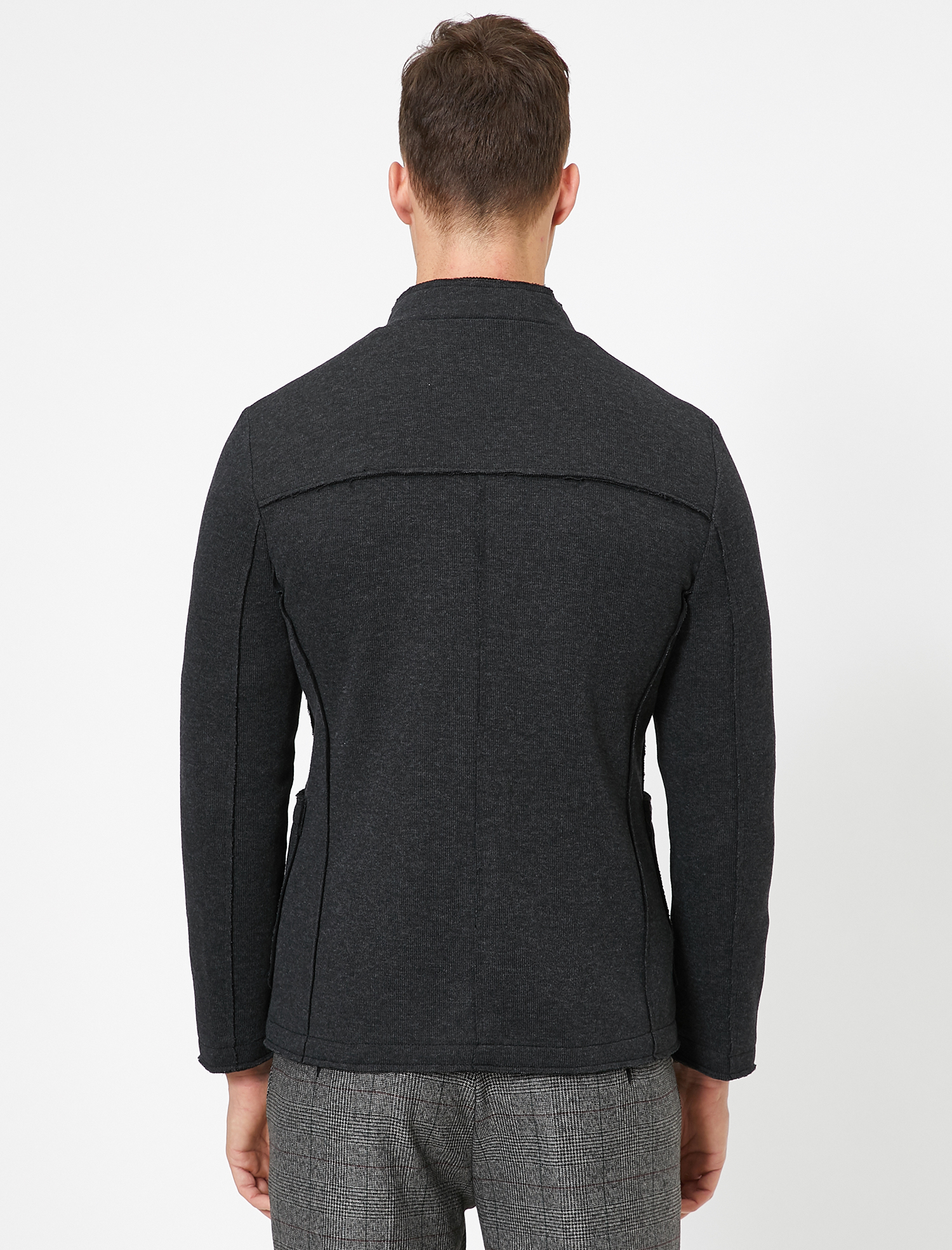 Dik Yakalı Cepli Düğmeli Blazer Ceket