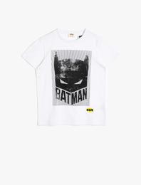 Batman Lisanslı Baskılı Pamuklu Kısa Kollu Bisiklet Yaka Tişört