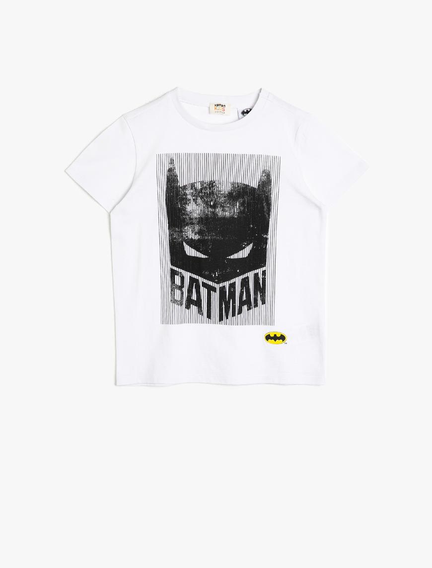  Erkek Çocuk Batman Lisanslı Baskılı Pamuklu Kısa Kollu Bisiklet Yaka Tişört