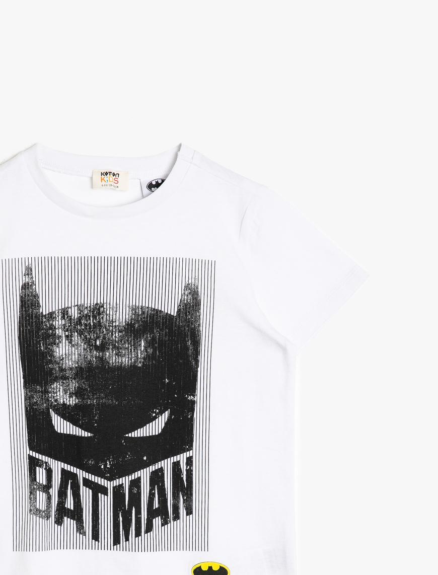  Erkek Çocuk Batman Lisanslı Baskılı Pamuklu Kısa Kollu Bisiklet Yaka Tişört