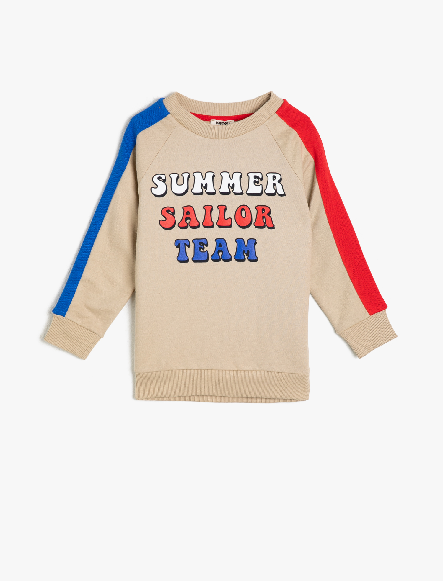  Erkek Çocuk Kontrast Renk Detaylı Baskılı Ribanalı Bisiklet Yaka Sweatshirt