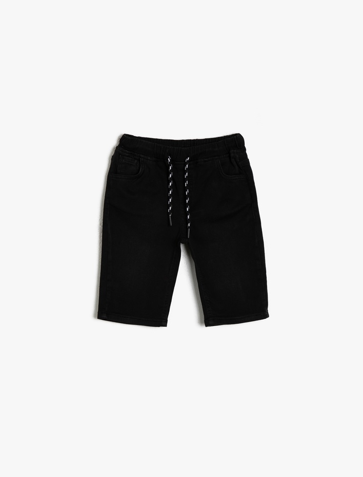 Erkek Çocuk Basic Beli Kordonlu ve Lastikli Rahat Kesim Jean Şort