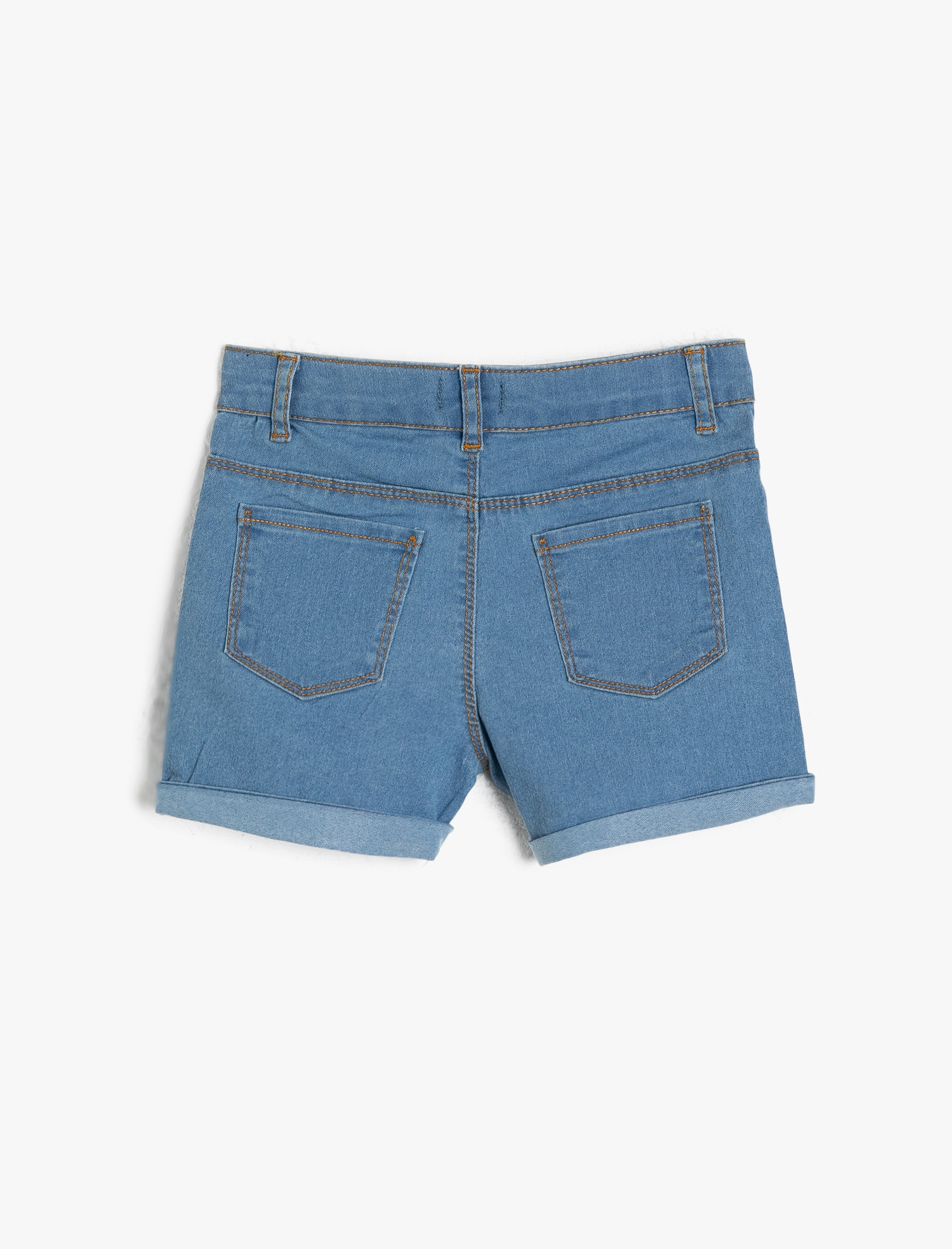  Kız Çocuk Esnek Jean Kumaştan Rahat Kesimli Paça Kıvırmalı Kısa Jean Şort