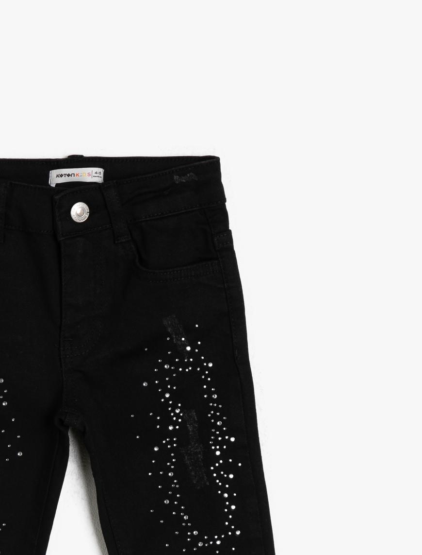  Kız Çocuk Kot Pantolon Dar Paça Yıldız Zımba Detaylı - Slim Jean