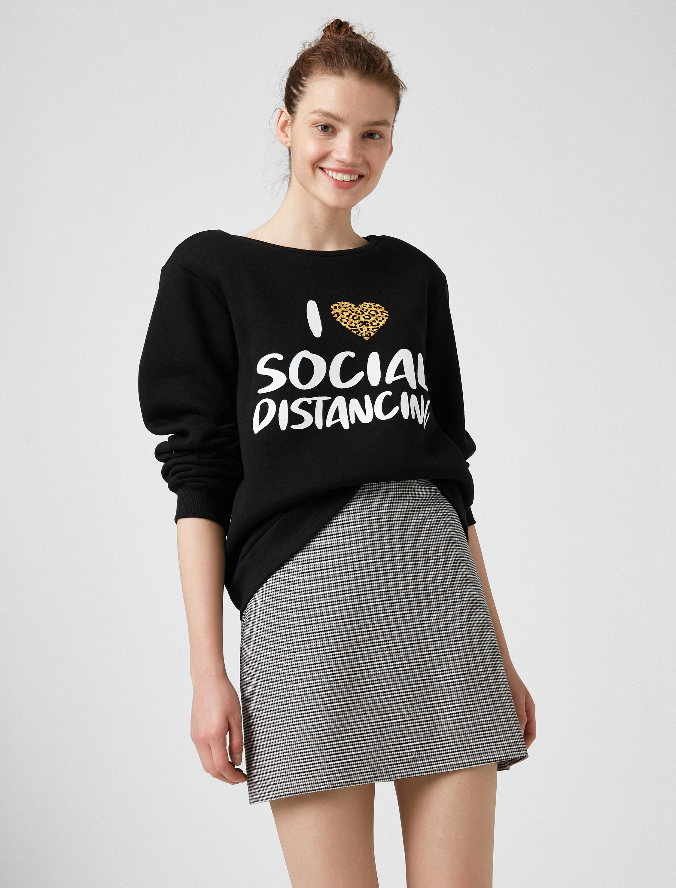   Bisiklet Yaka Yazılı Baskılı Sweatshirt