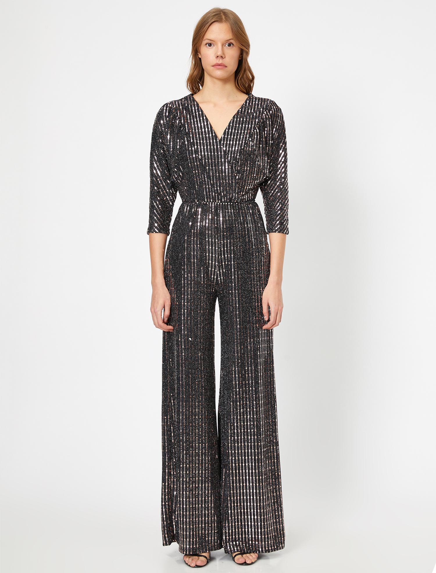   Abiye Tulum Payetli V Yaka Geniş Paça