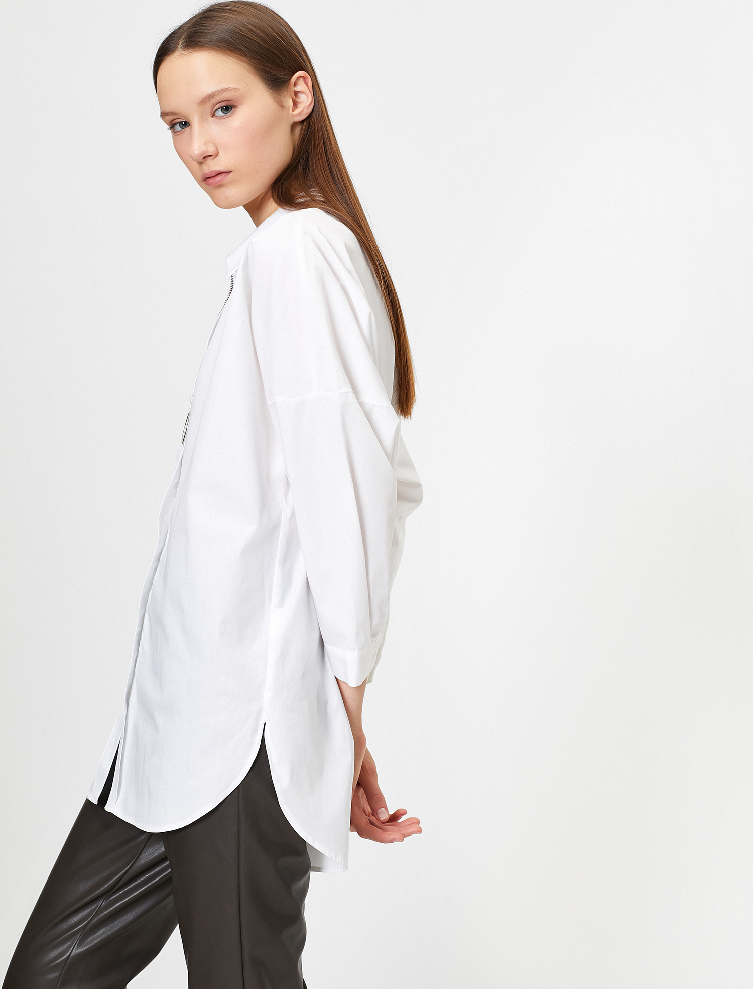   Fermuar Detaylı Uzun Kollu Gömlek