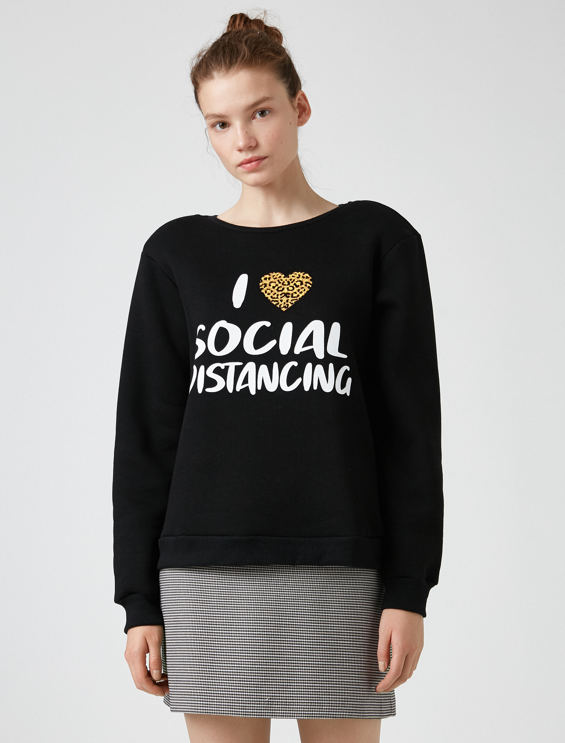   Bisiklet Yaka Yazılı Baskılı Sweatshirt