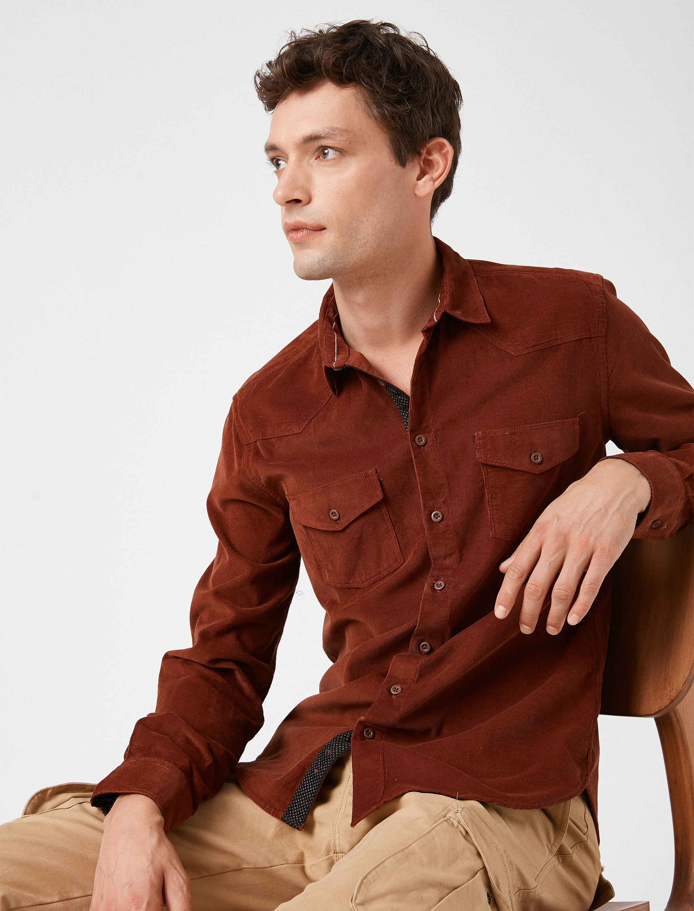   Pamuklu Çift Cepli Uzun Kollu Gömlek