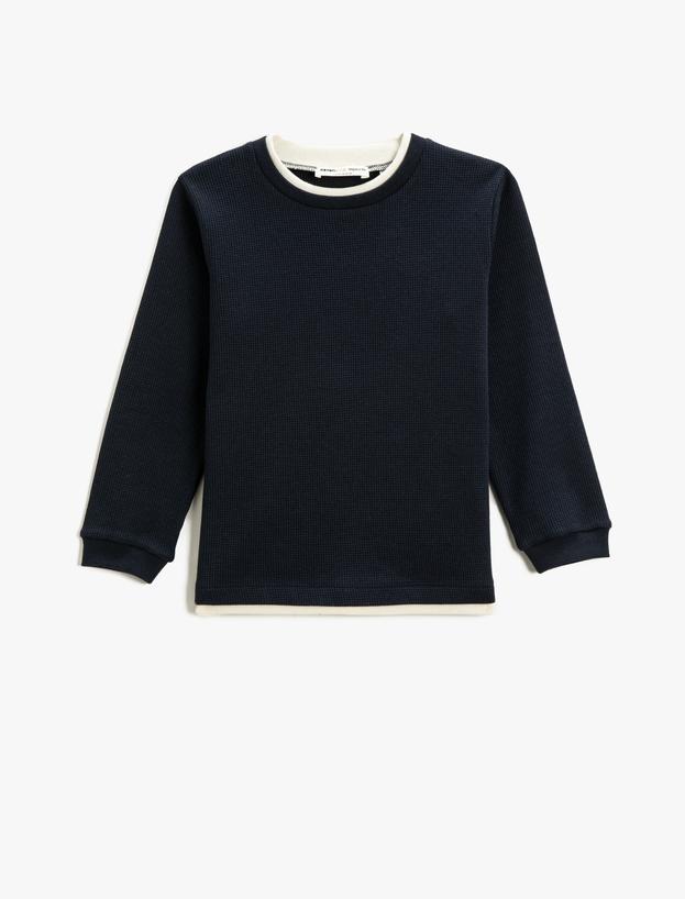  Erkek Çocuk Basic Okul Sweatshirt Bisiklet Yaka