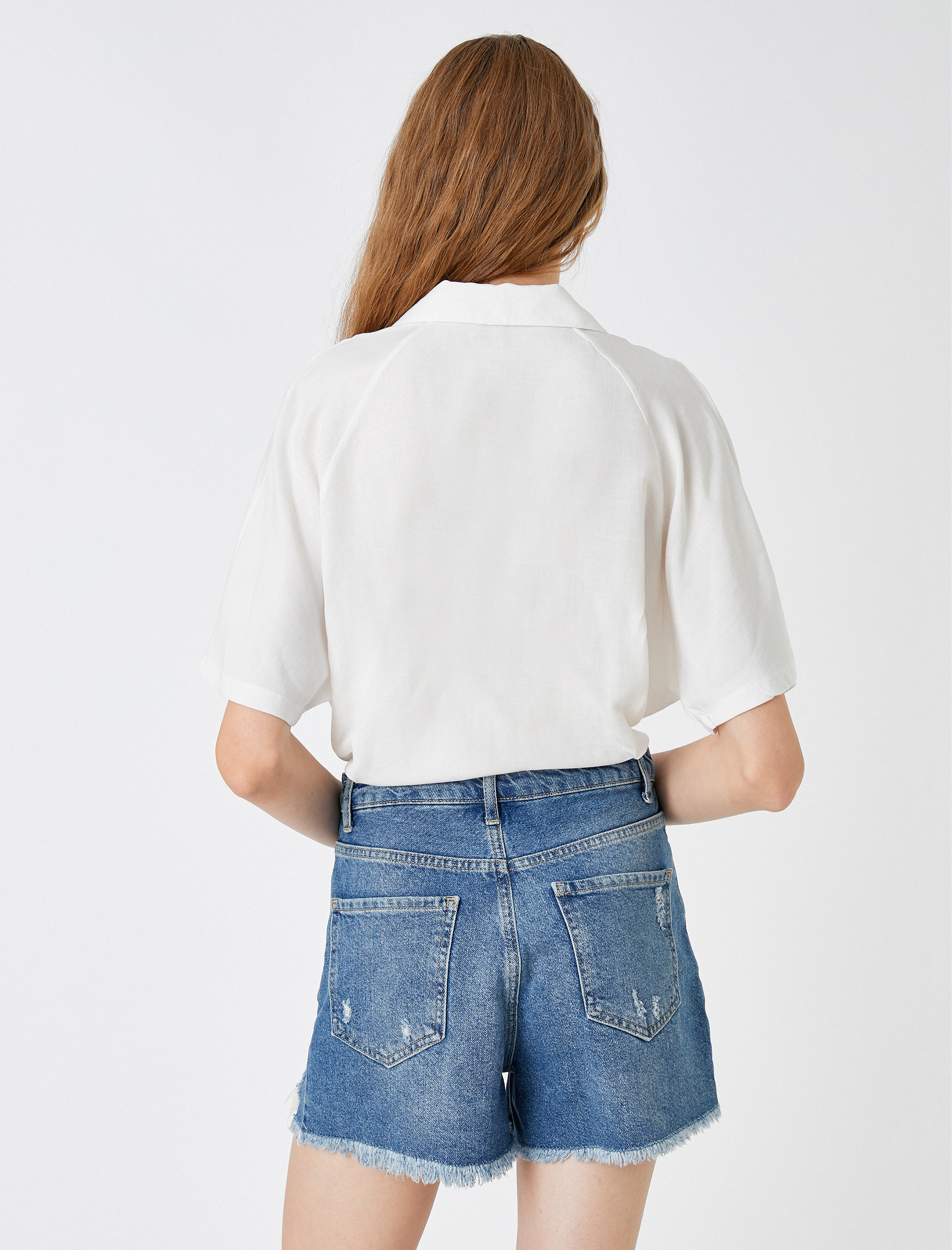   Oversize Crop Gömlek Bağlama Detaylı Keten Karışımlı