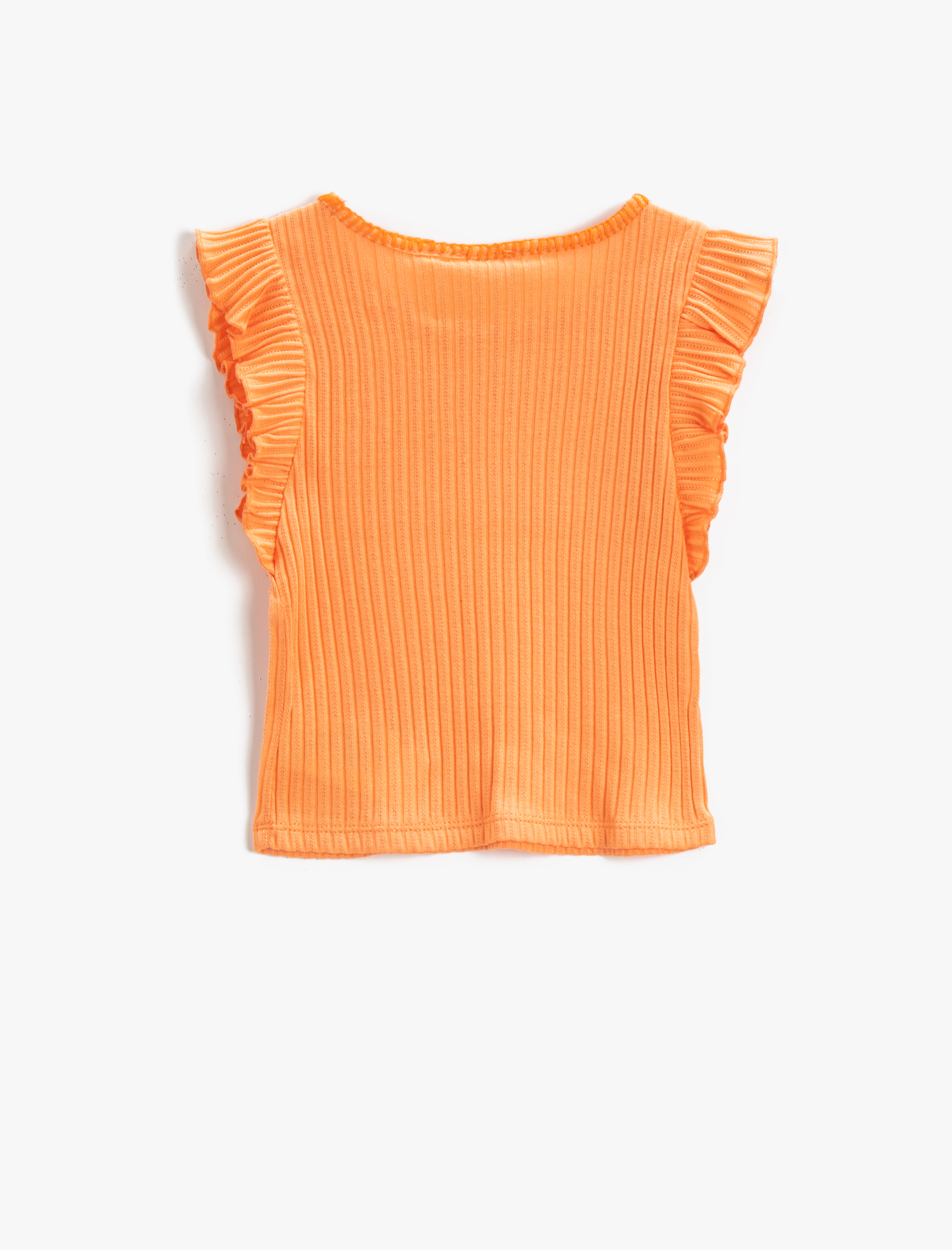  Kız Çocuk Fırfırlı Kolsuz Crop Üst Ribanalı Pamuklu