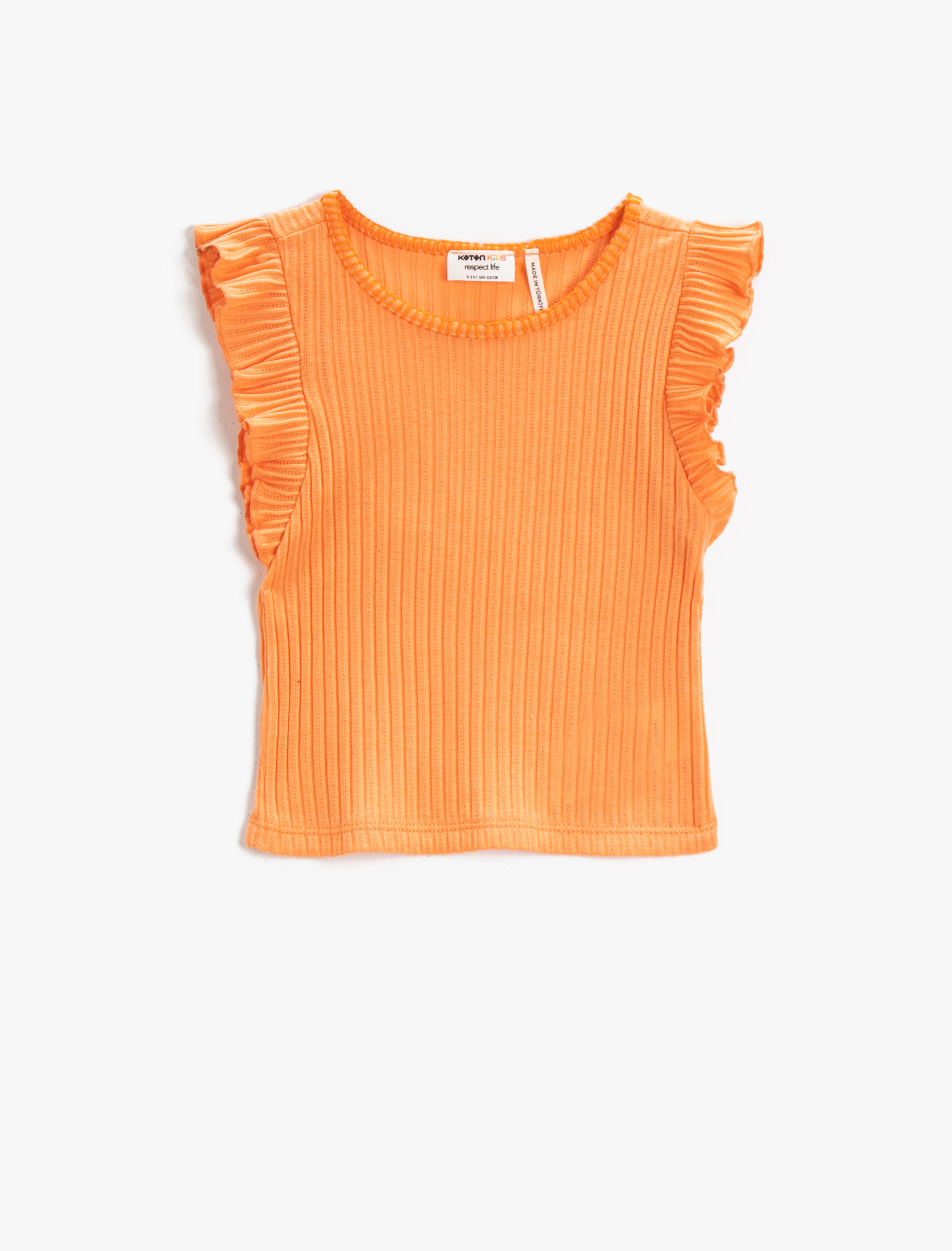  Kız Çocuk Fırfırlı Kolsuz Crop Üst Ribanalı Pamuklu