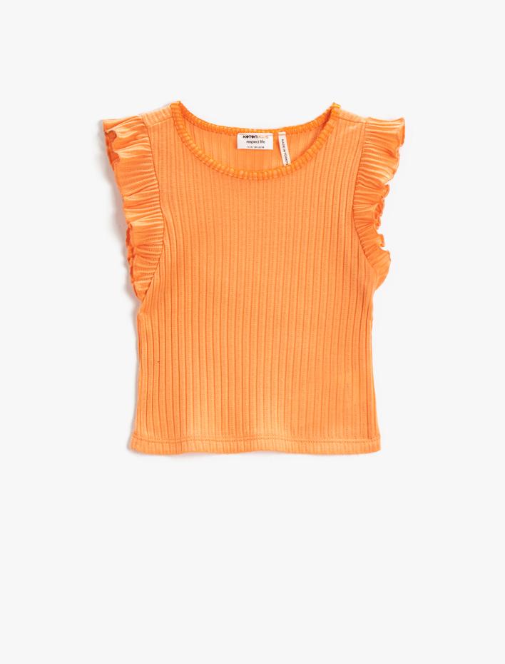 Kız Çocuk Fırfırlı Kolsuz Crop Üst Ribanalı Pamuklu