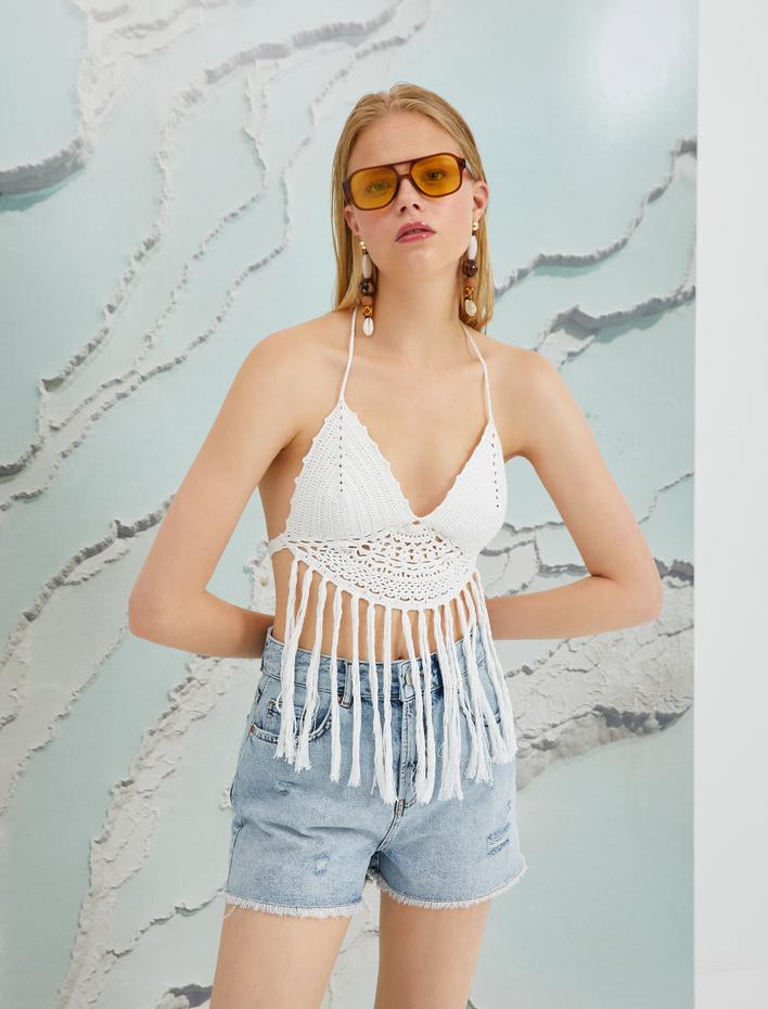  Koton X Şahika Ercümen - Boyundan Bağlamalı Örgü Detaylı Büstiyer