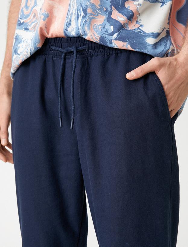   Düz Kesim Keten Karışım Chino Pantolon