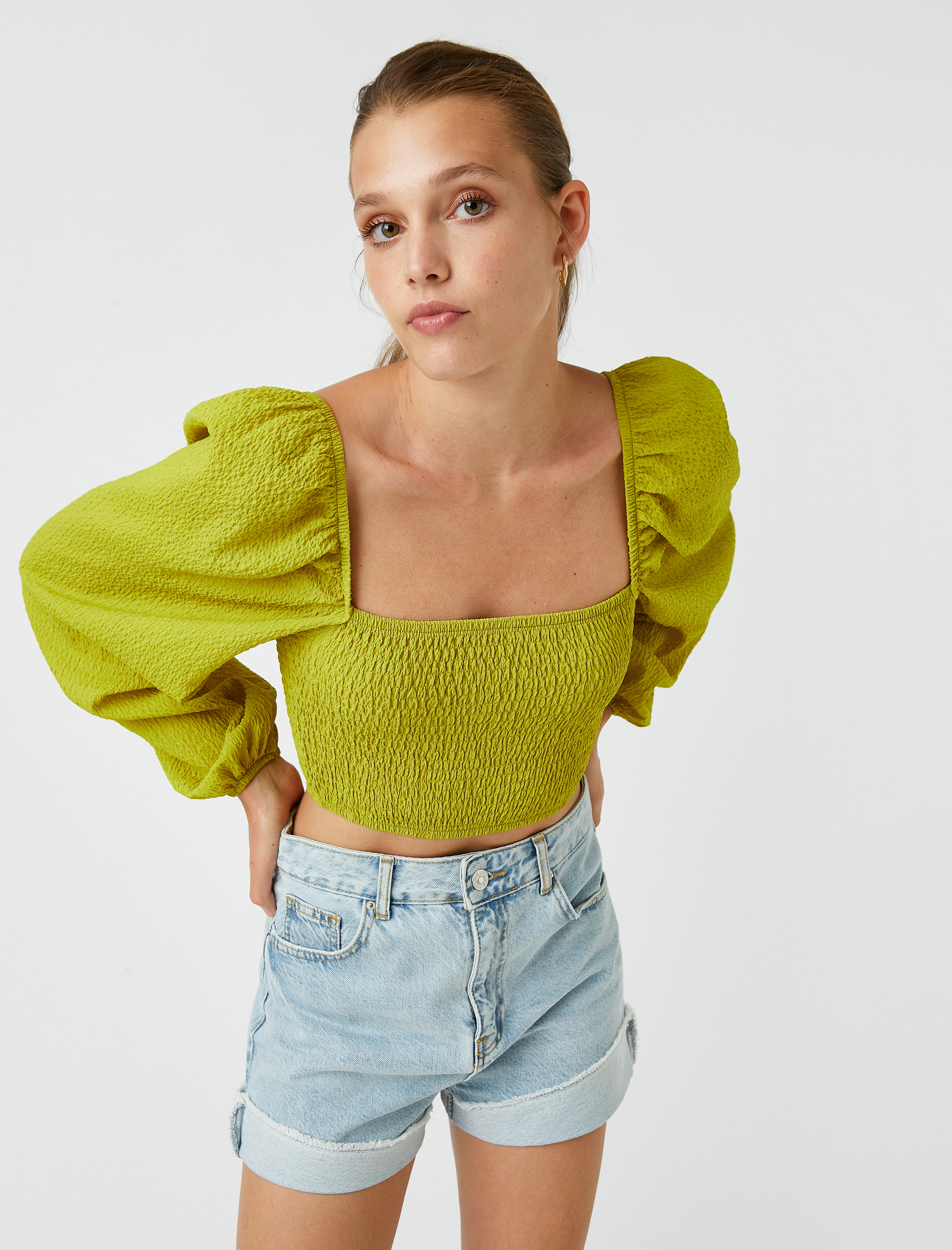   Gipe Detaylı Crop Bluz Modal