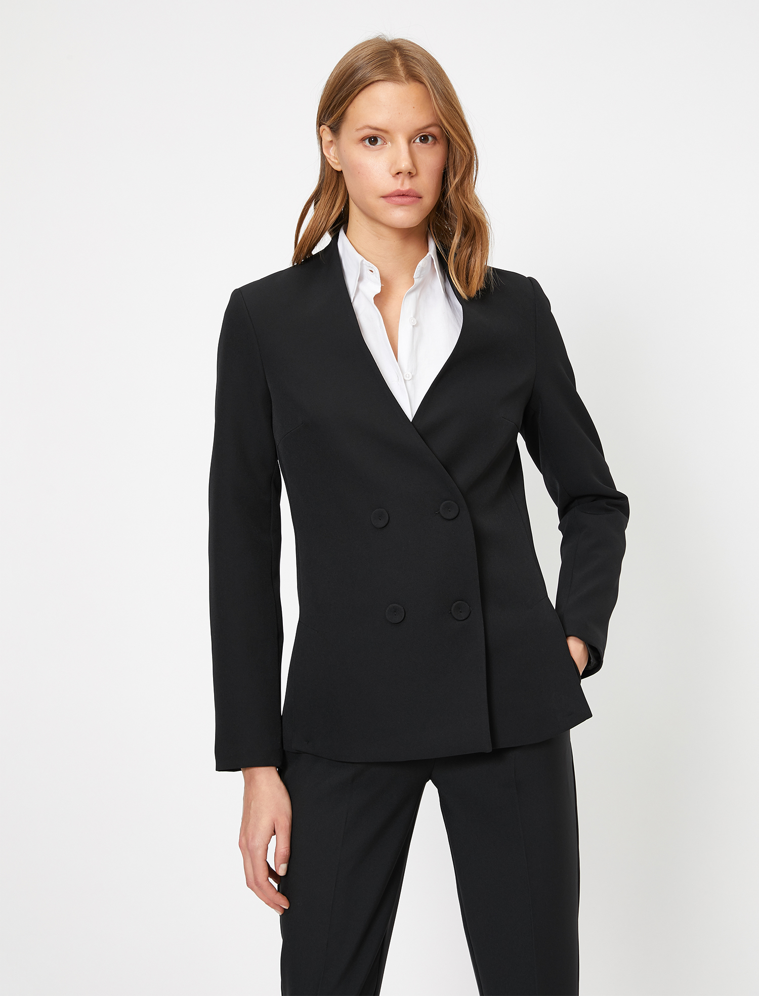   V Yaka Kruvaze Blazer Ceket