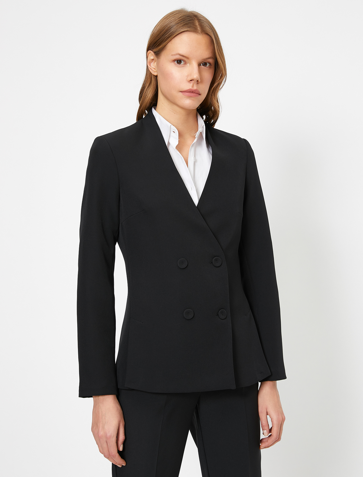   V Yaka Kruvaze Blazer Ceket